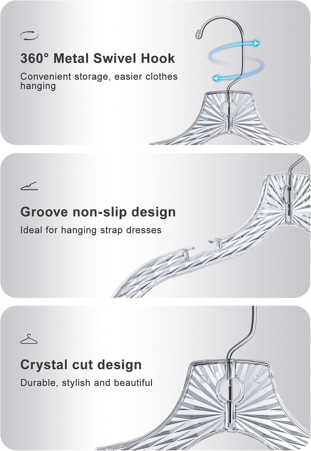 Parachase 23 Pack Heavy Duty Clear Plastic Hangers Closet 360 Swivel Hooks