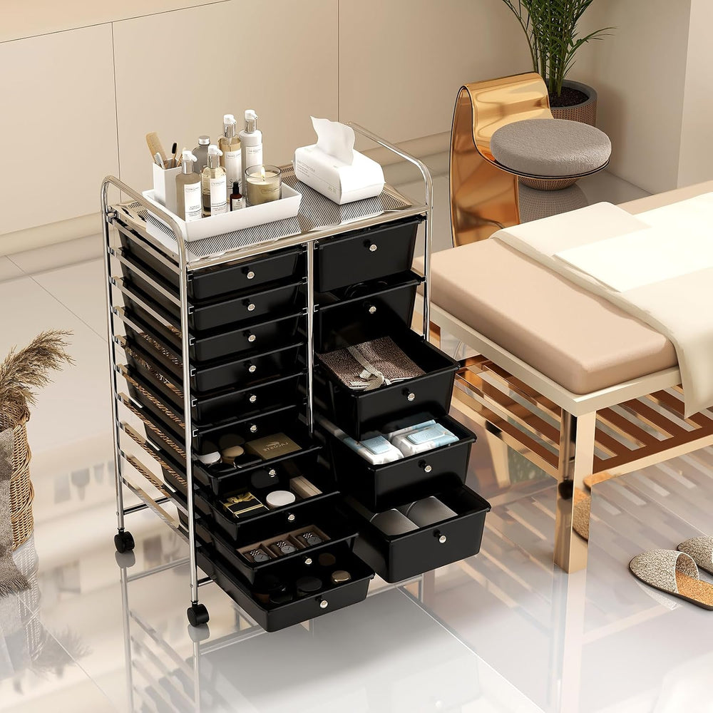GOFLAME 15-Drawer Rolling Storage Cart, Multifunctional Art Craft Organizer C...