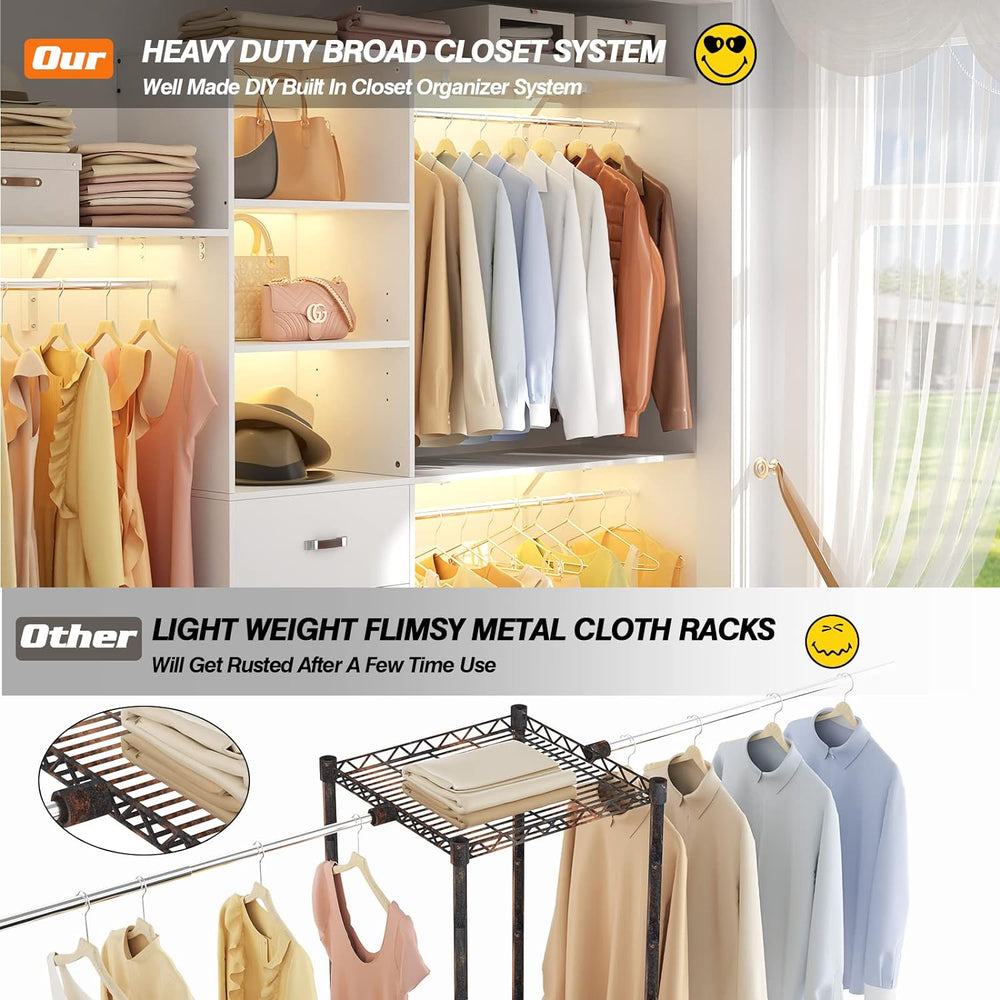 Armocity 96" Wood Closet System with 3 Enclosed Drawers & 3 Solid Sh...