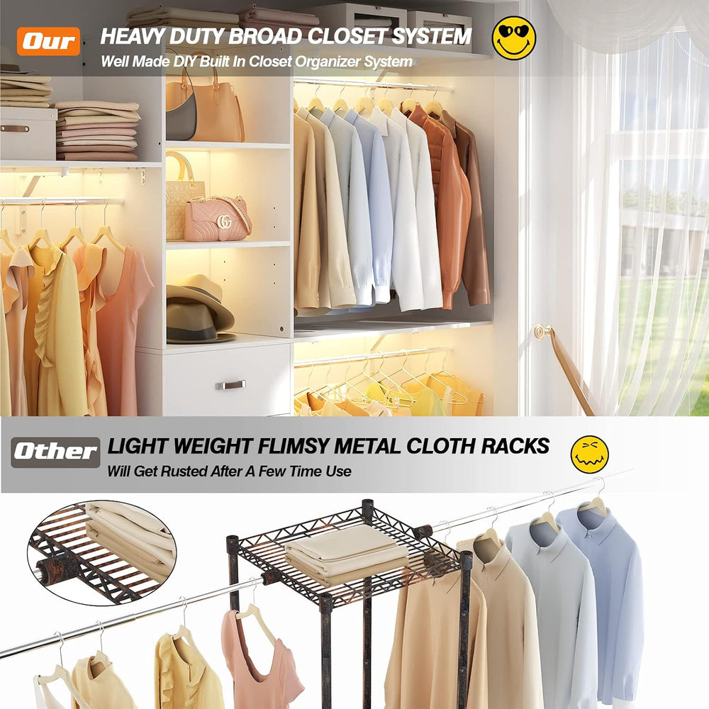 iSunirm 8FT Closet System, 96'' Closet Organizer System with 3 Hangin...