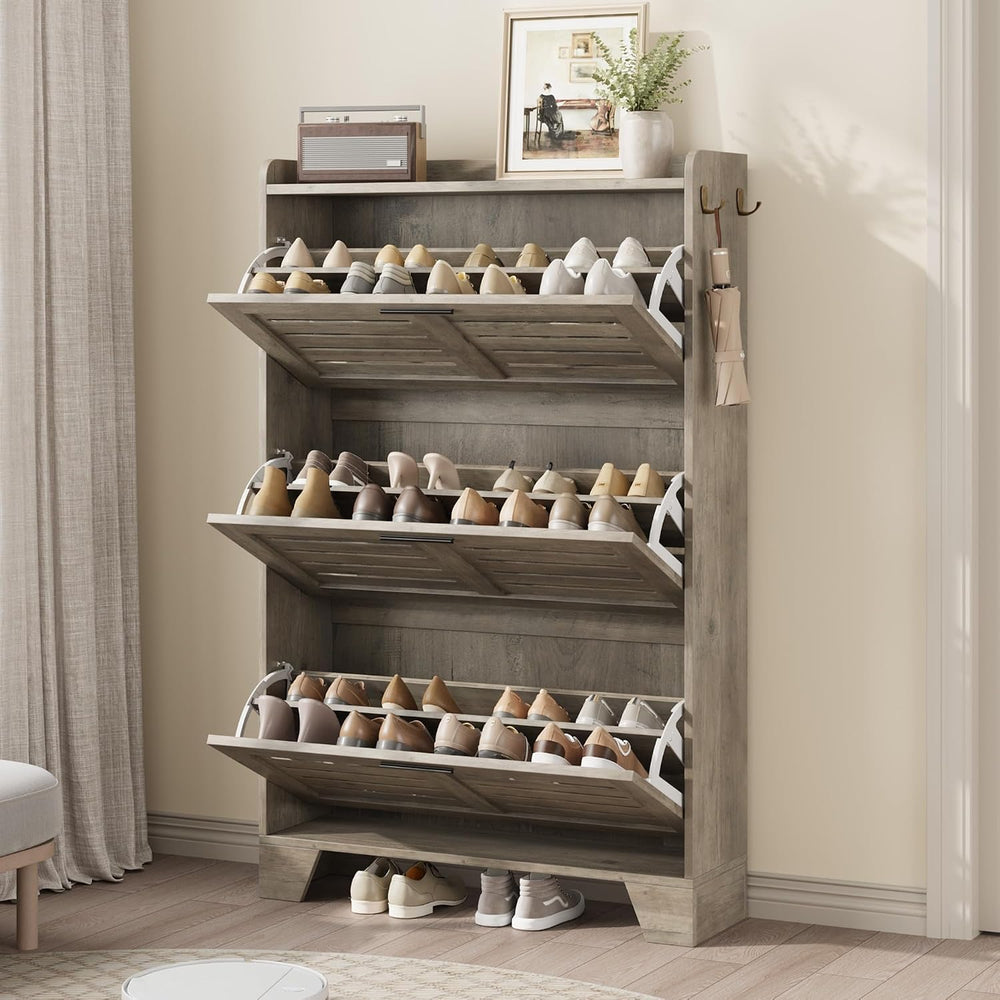 GarveeHome Shoe Cabinet Storage for Entryway, Narrow Shoe Cabinet, Grey