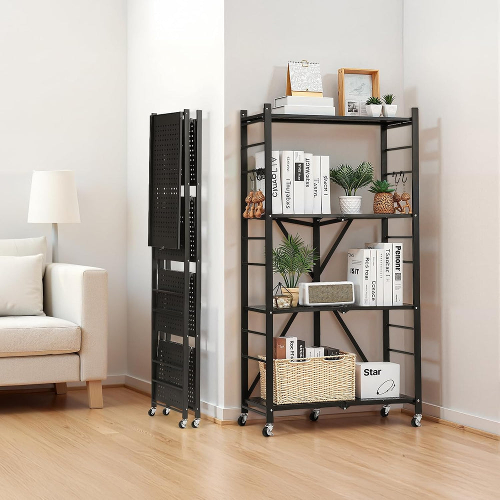VEVOR 4-Tier Foldable Storage Shelf, 28W x 13D x 54H Inch Folding Metal Rack ...