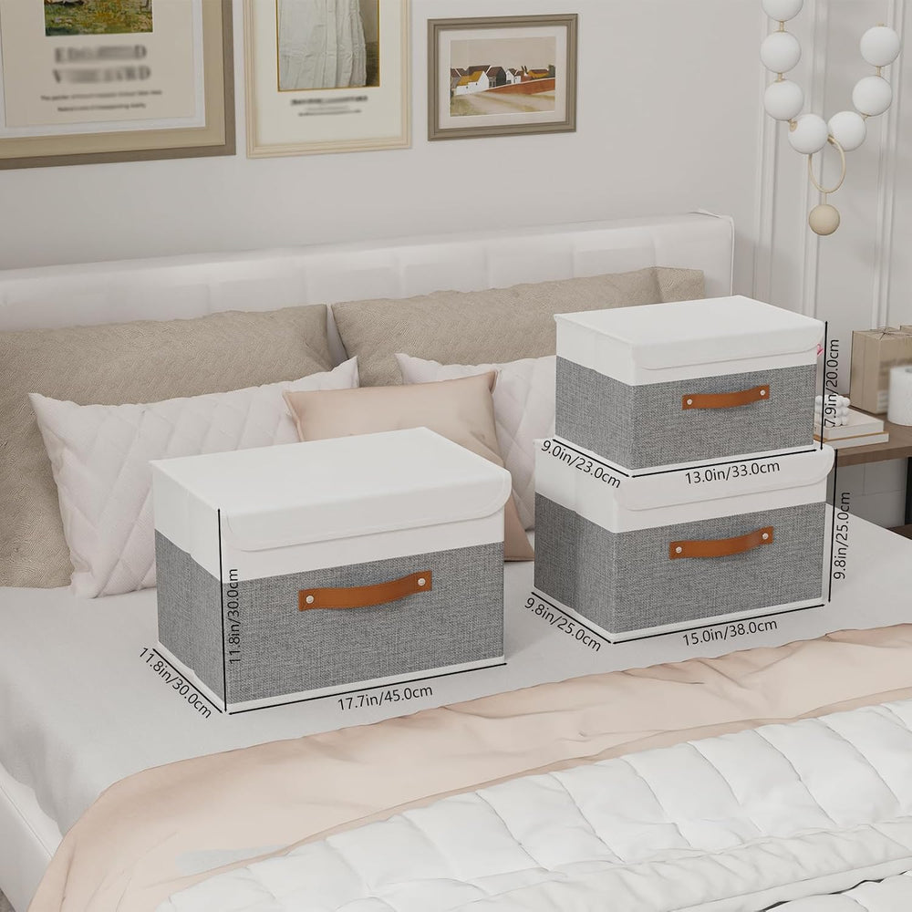 Yawinhe Fabric Storage Boxes with Lids,White/Grey,15.0x9.8x9.8in,5-Pack
