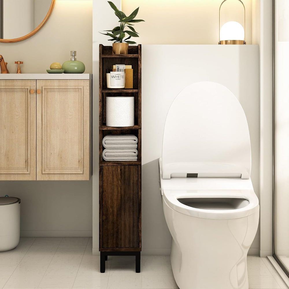 FerniTry Narrow Bathroom Storage Cabinet, Corner Toilet Paper Floor Cabinet 5...