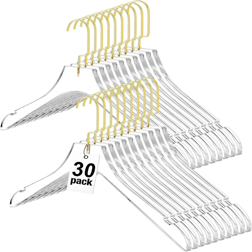 Acrylic Hangers 30 Pack,Clear Crystal Hanger with Gold Hook 15.55 Inch,Premiu...