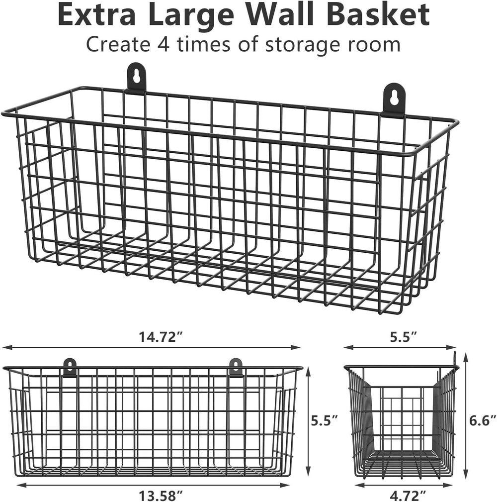 MaraFansie Extra Large Hanging Wall Basket 4-Pack Wall Mounted Wire Basket Ca...