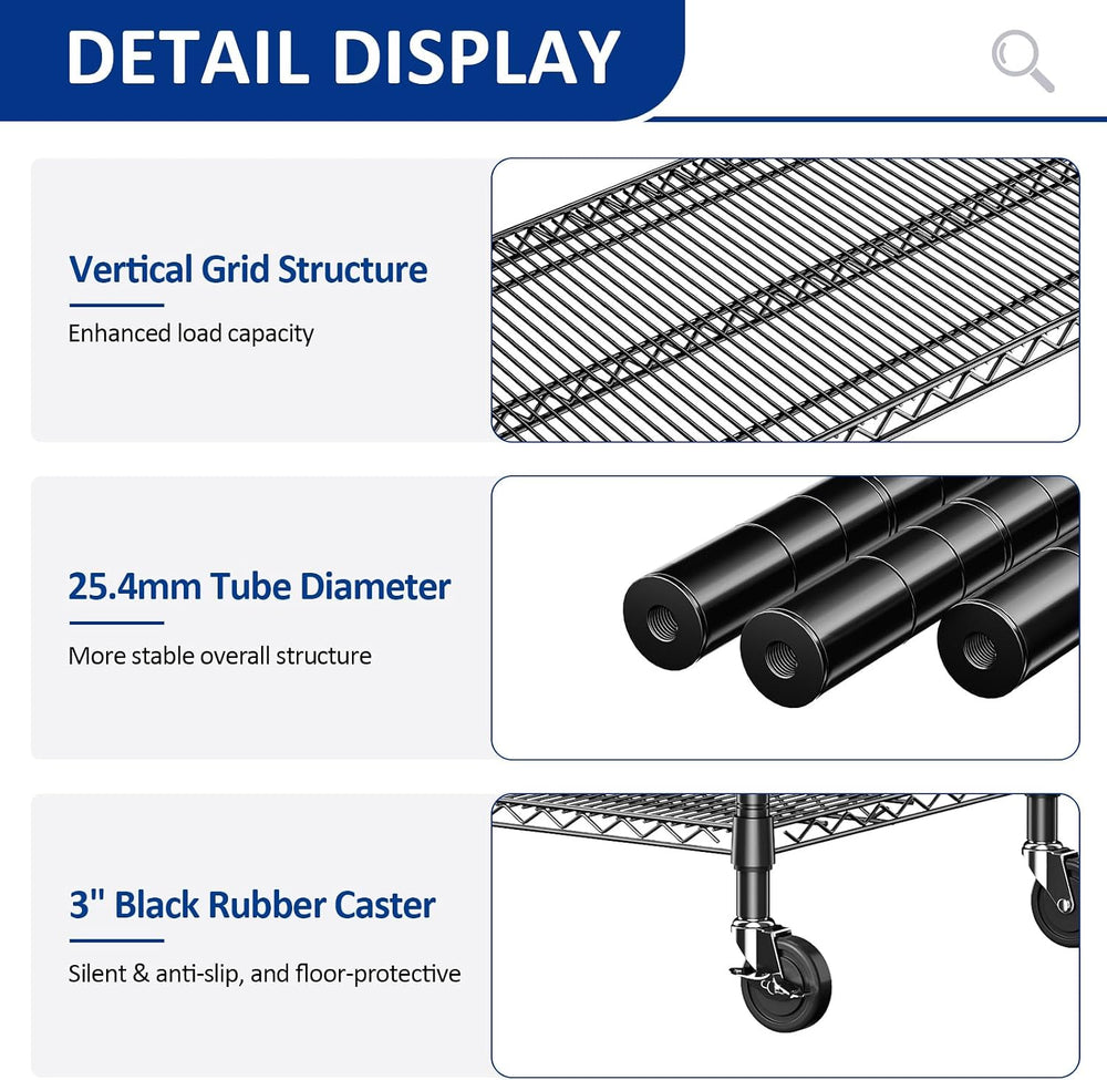 IZEUK Heavy-Duty 24" Depth Black Metal Wire Pantry Shelves for Storage