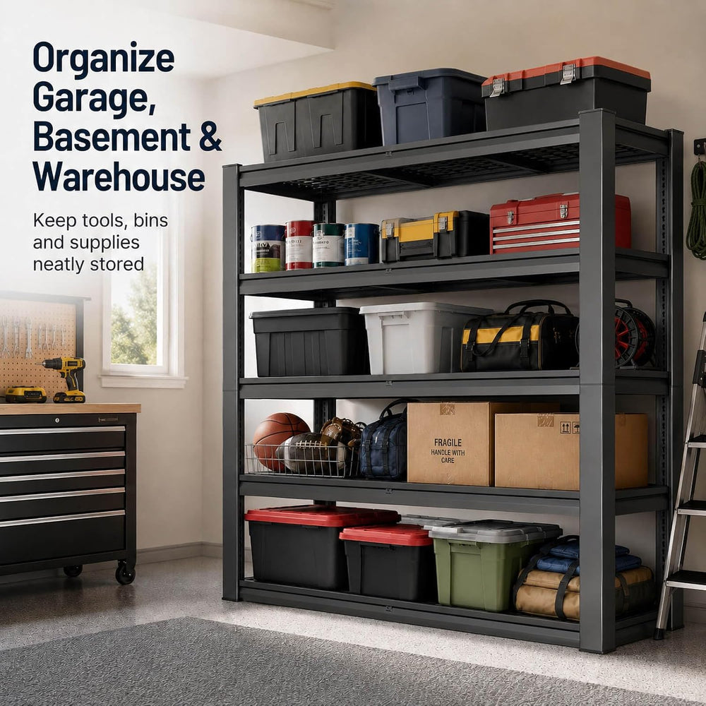 Tote Storage Rack, Garage Shelving Heavy-Duty Storage Bin Rack, 4-Tier Storag...