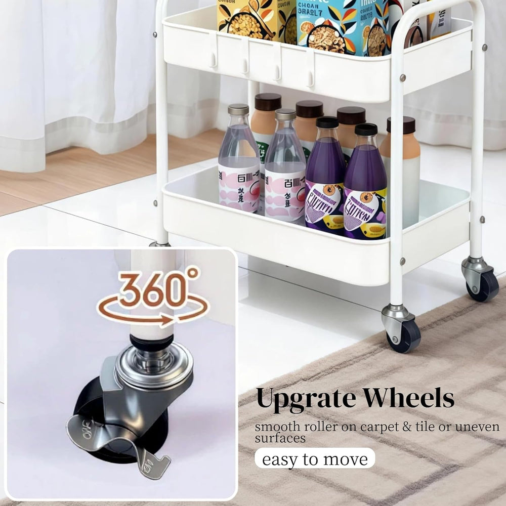 Under Desk Storage Cart 2 Tier Utility Rolling Cart with Wheels, Small Metal ...