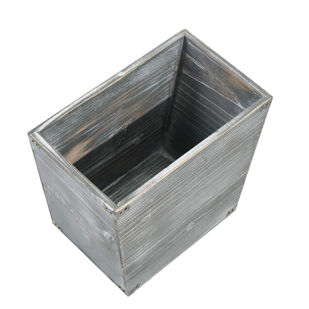 Grey Farmhouse Style Torched Wood Trash Can Waste Bin with Decorative Metal B...