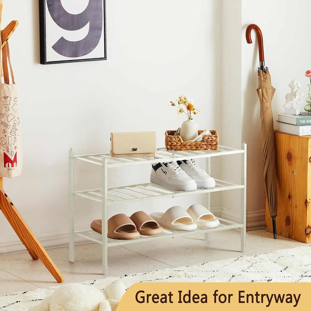 Bamboo Shoe Rack for Closet Entryway 3 Tier Stackable Shoe Storage Small Shoe...