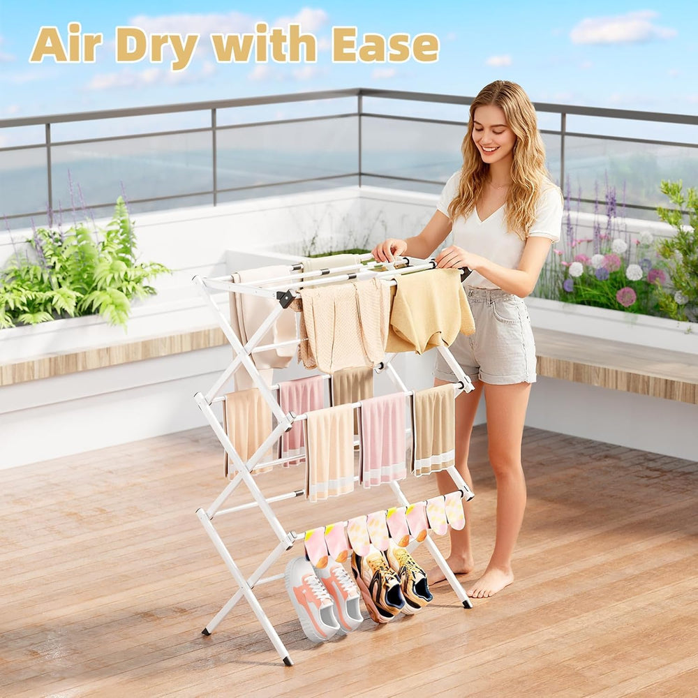 BAKON Space Saving Foldable Clothes Drying Rack, Extendable Rustproof Laundry...