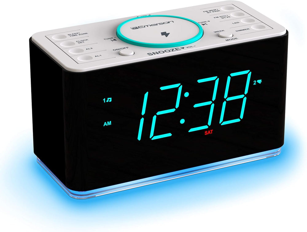 Emerson Smartset Wireless Charging Dual Alarm Clock Radio with PLL FM, 15 Wat...