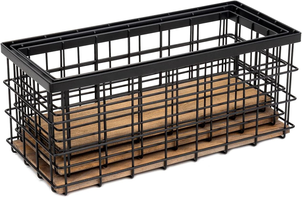 TIEYIPIN Farmhouse Decor Metal Wire Storage Baskets, Wood Base Containers Org...