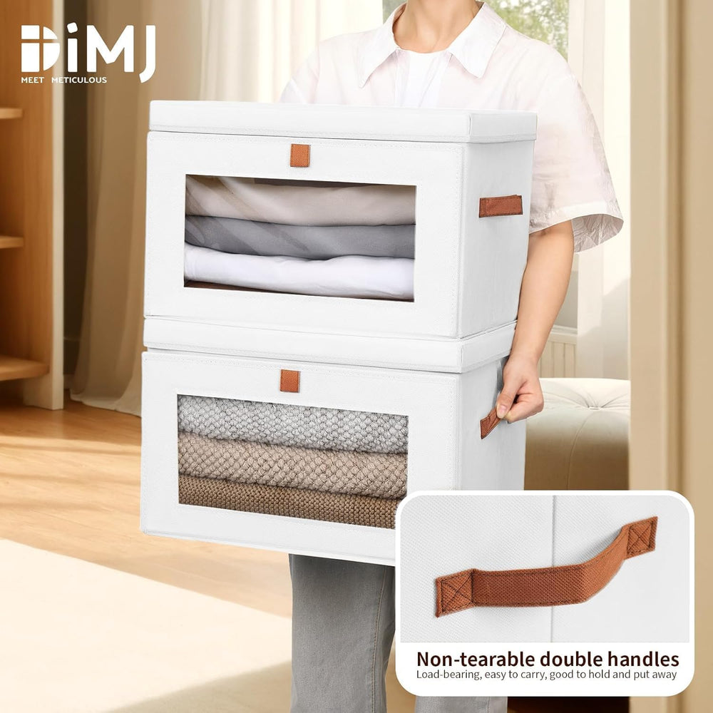 DIMJ Storage Bins with Lids - 5 Pack Large Fabric Closet Organizer with Windo...
