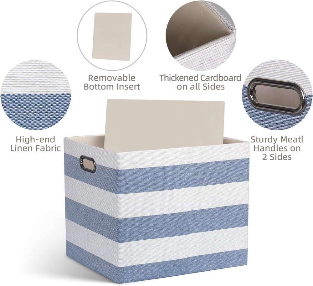 13 x 15 x 13 Inch Stripe Linen Storage Cube for Home Organizing, Pack of 4