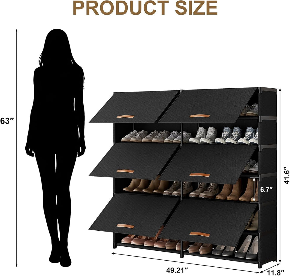 2 by 7 Tier Shoe Cabinet, 42-Pair Storage for Closet, Black