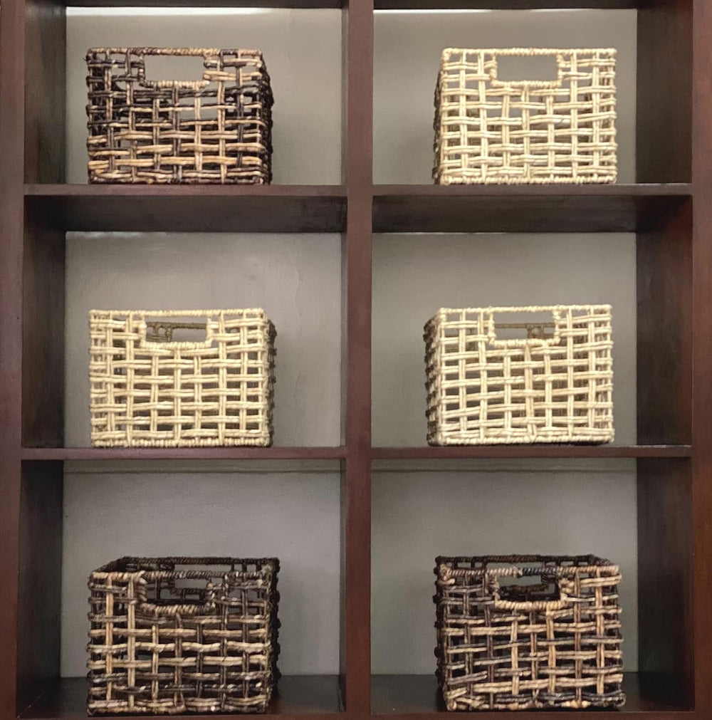Handwoven Buri & Wicker Storage Baskets Set of 3 Open Weave, 12 x 10 x 8 In