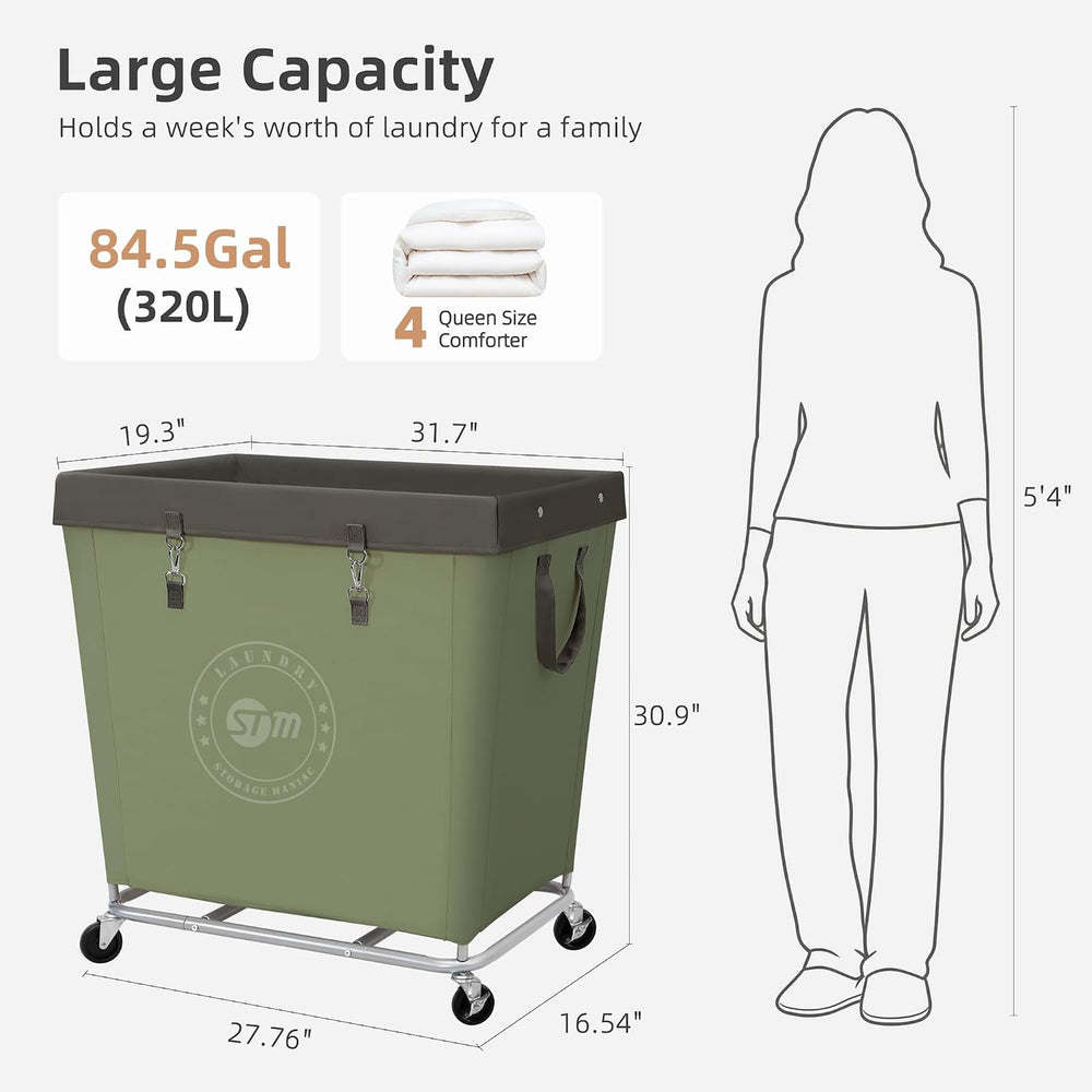 STORAGE MANIAC Commercial Laundry Hamper with Heavy Duty Steel Frame, 320 L I...