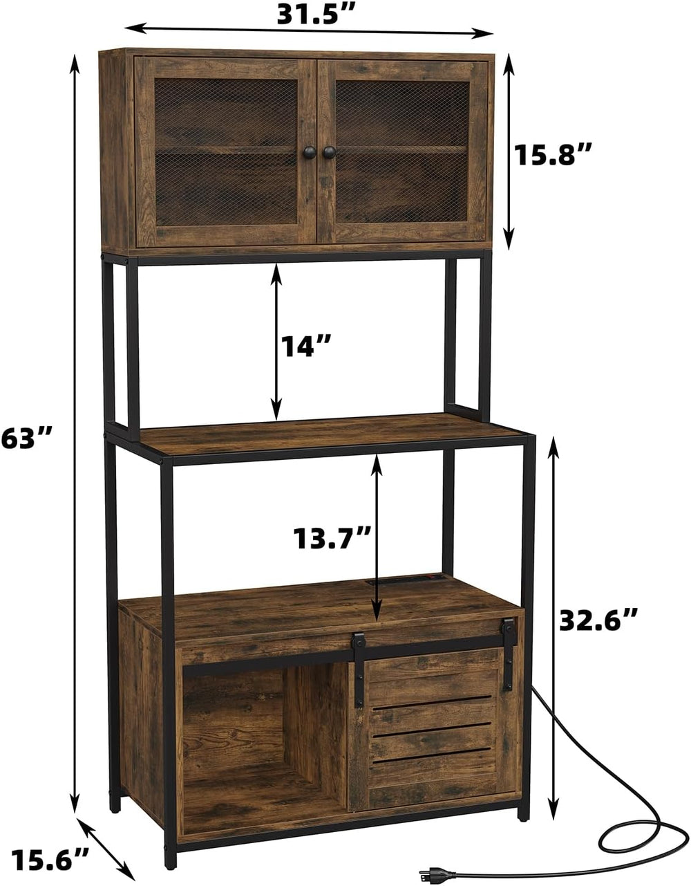 6-Tier Kitchen Bakers Rack with Power Outlet, Industrial Microwave Oven Stand...