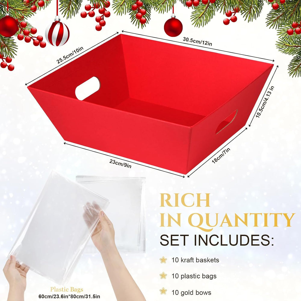 AFOROEOA 10PACK Red Baskets For Gifts Empty, 10x12”Thick Kraft Gift Basket wi...