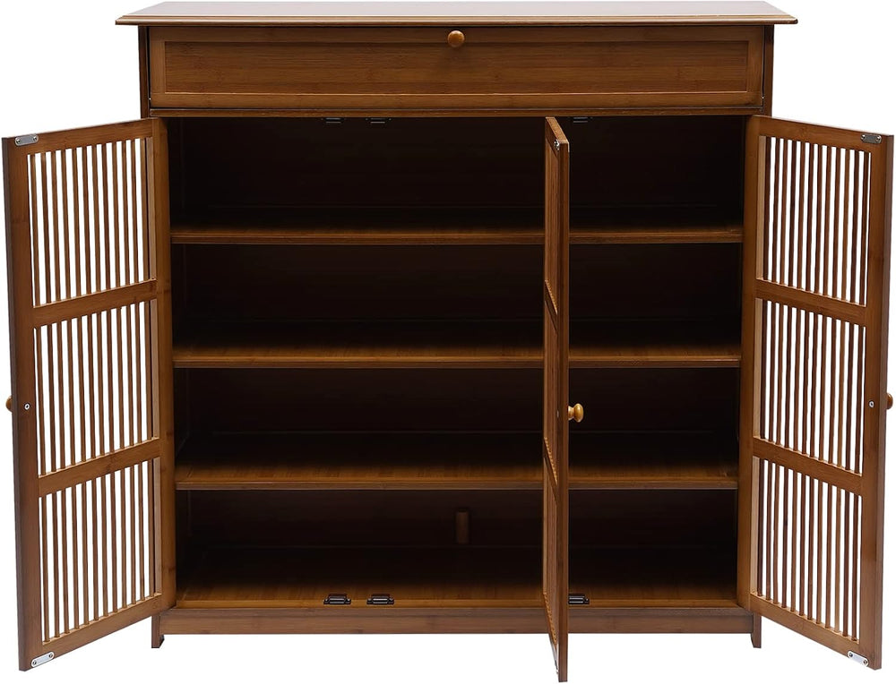 Bamboo Shoe Storage Cabinet with Drawer and Wide Top,5-Tier Shoe Storage Cabi...