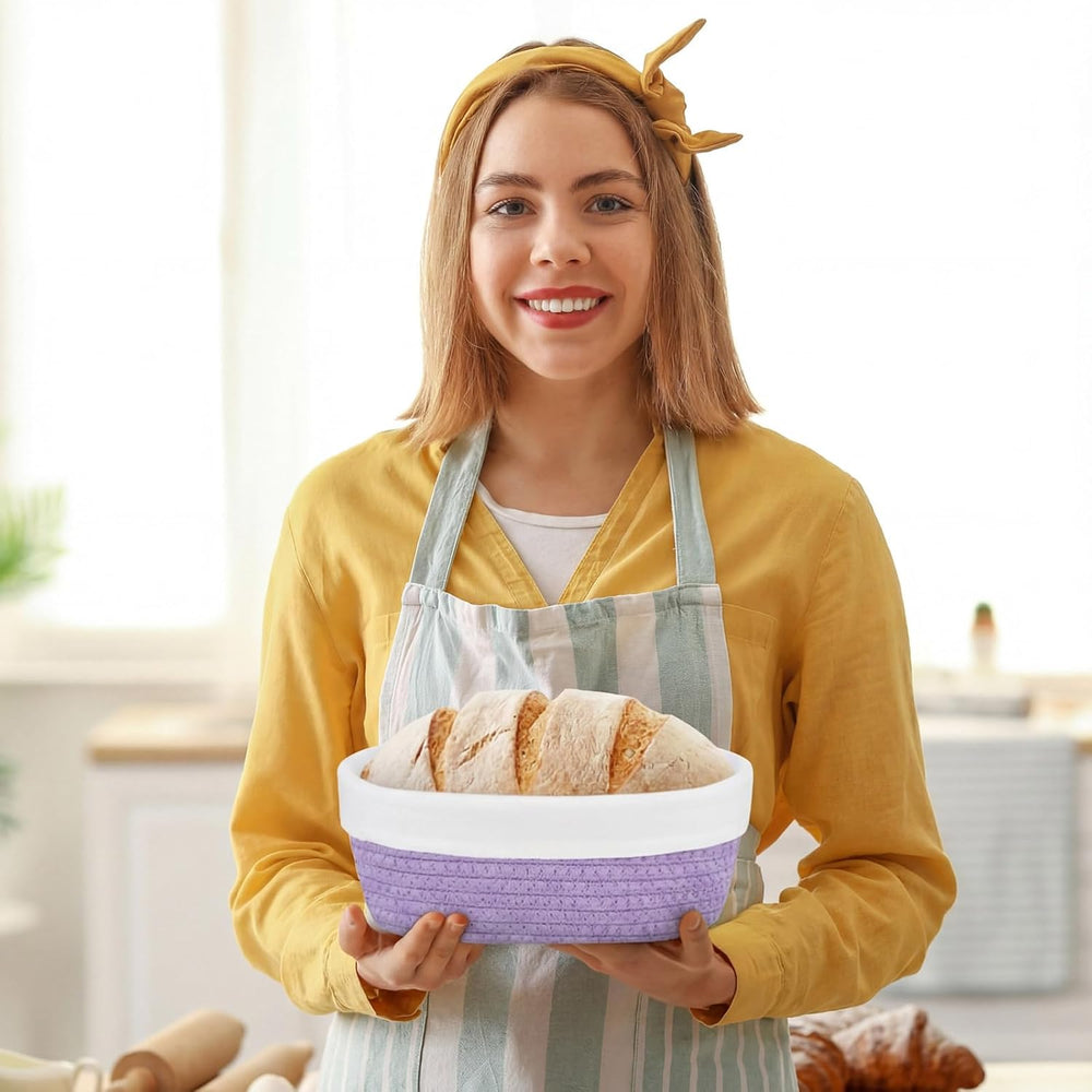 8 Pcs 10 Inch Bread Proofing Basket Set Cotton Rope Oval Banneton Basket Sour...