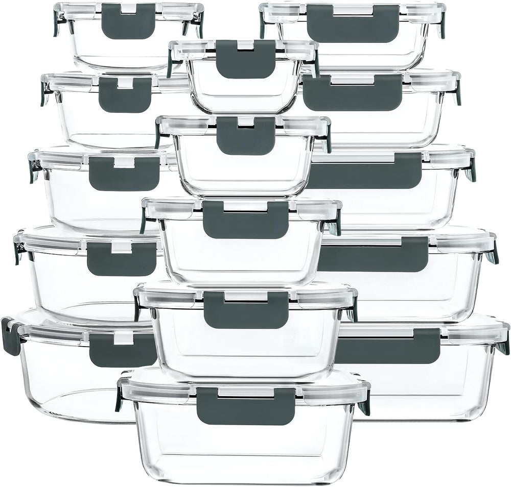 M MCIRCO 30 Piece Extra Large Glass Food Storage Containers with Lids,Gray