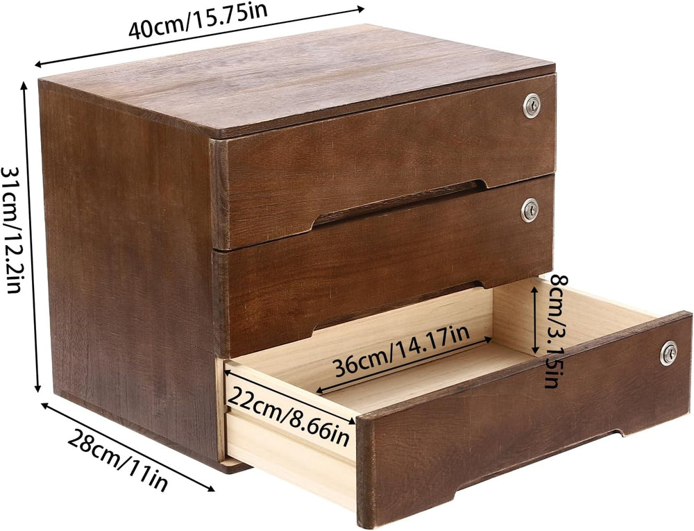 3 Drawers Wood Storage Box Wooden Storage Cabinet Organizer, Tabletop Storage...