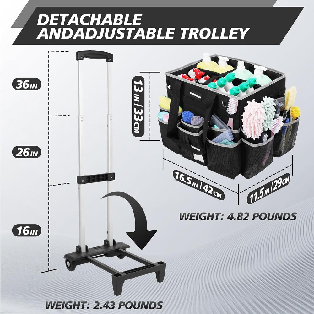 Large Rolling Cleaning Caddy Bag, Cleaning Caddy with Wheels with Detachable ...