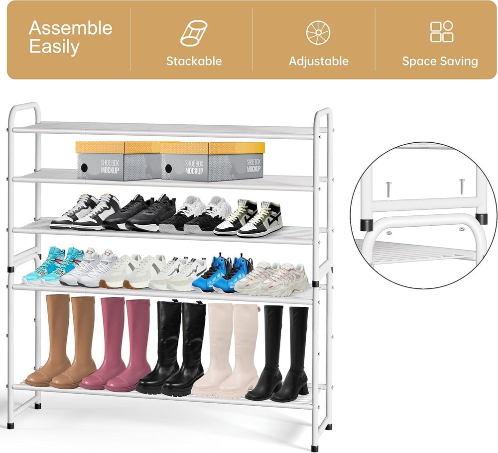 KEETDY 3-Tier Long Shoe Rack for Closet Metal Shoe Organizer for Entryway, Wi...