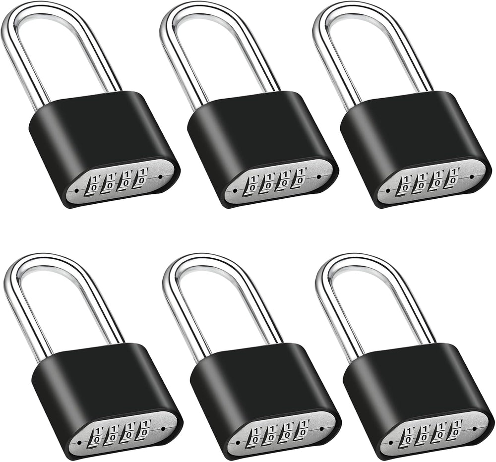 6 Pack Long Shackle Combination Padlock, Heavy Duty Combination Locks