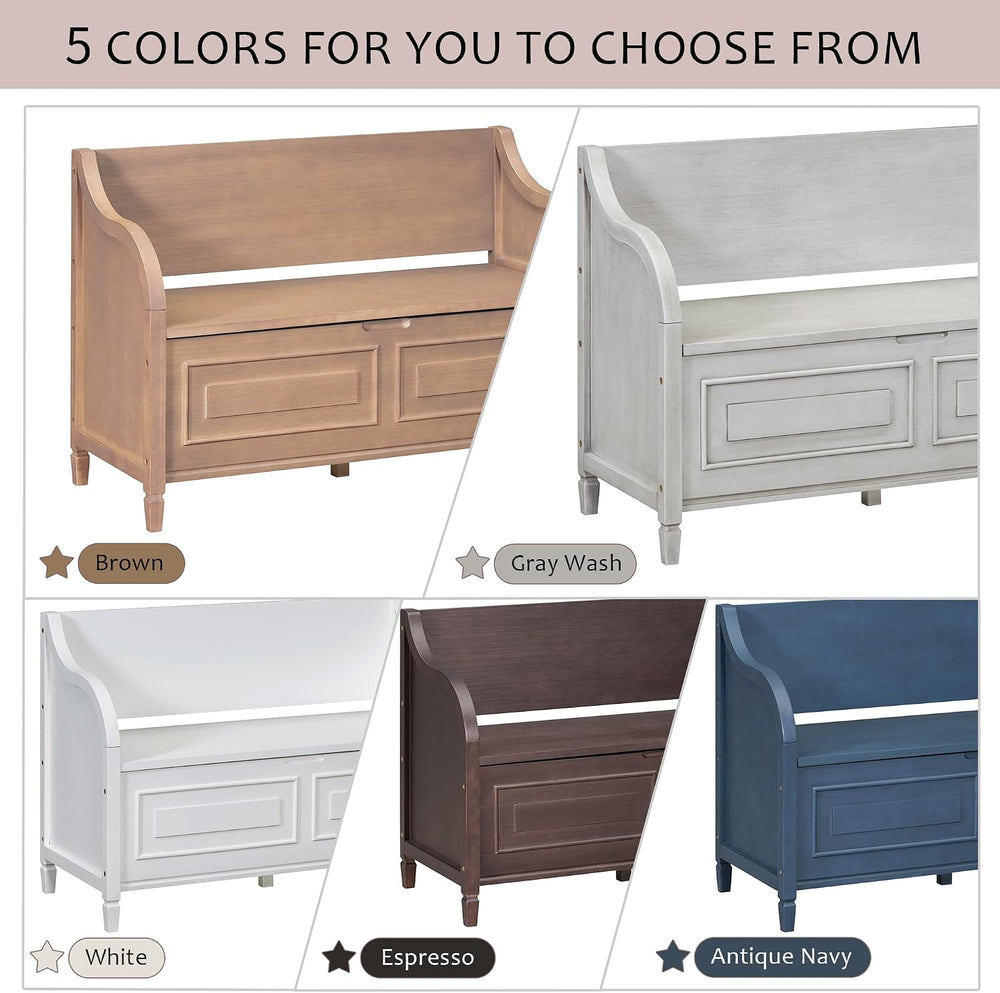 Bellemave Storage Bench with Safety Hinge Wooden Entryway Benches with Shoe C...