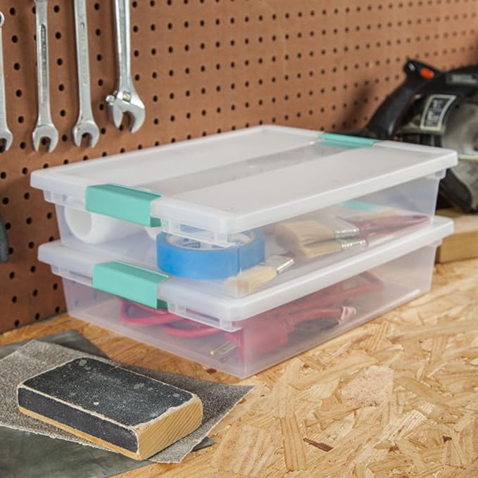 Sterilite 12-Pack Clip Box, Stackable Clear Plastic Bins