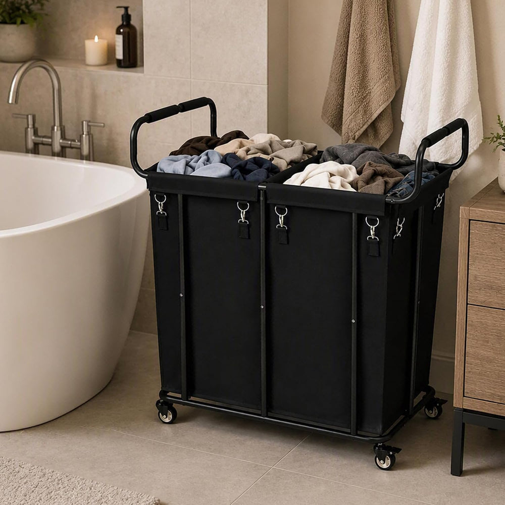 360L 2 Section Rolling Laundry Sorter Cart with Wheels