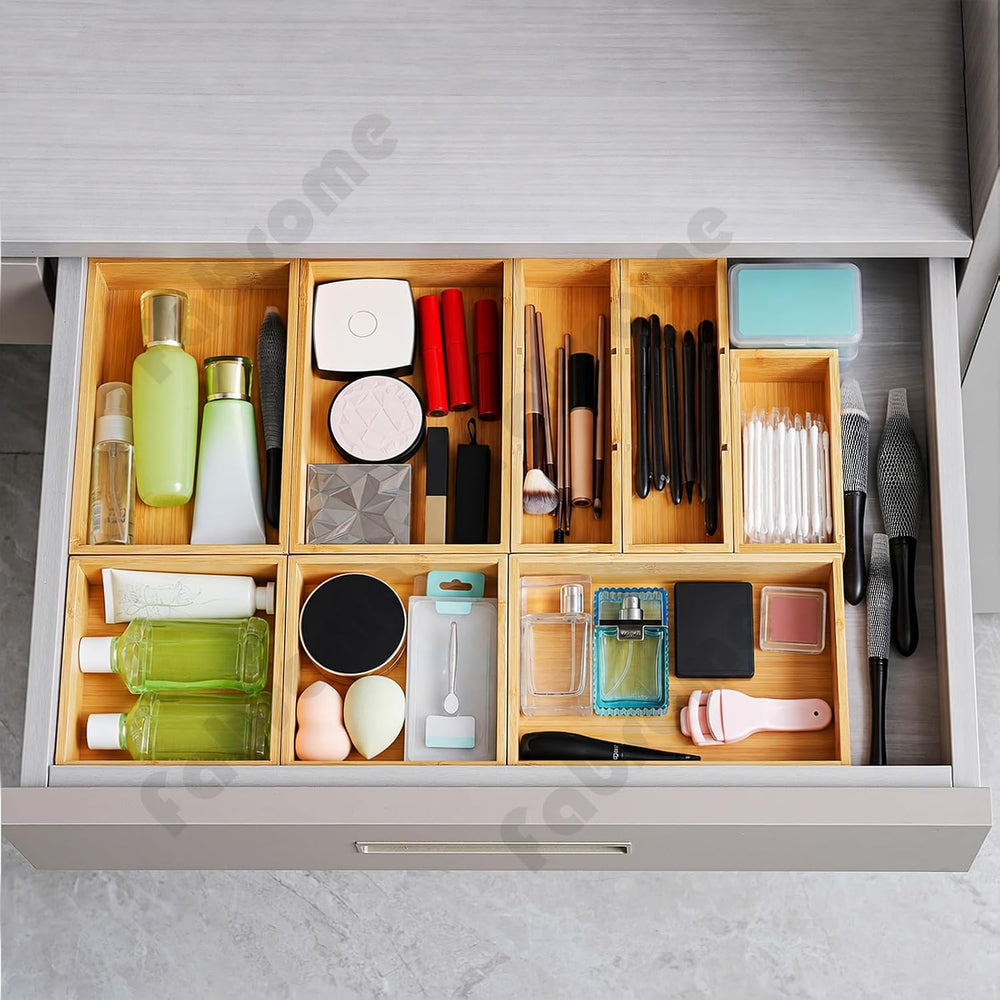 Fabsome Drawer Organizer, Set of 9 Bamboo Wood Kitchen Makeup Desk Junk Tea D...