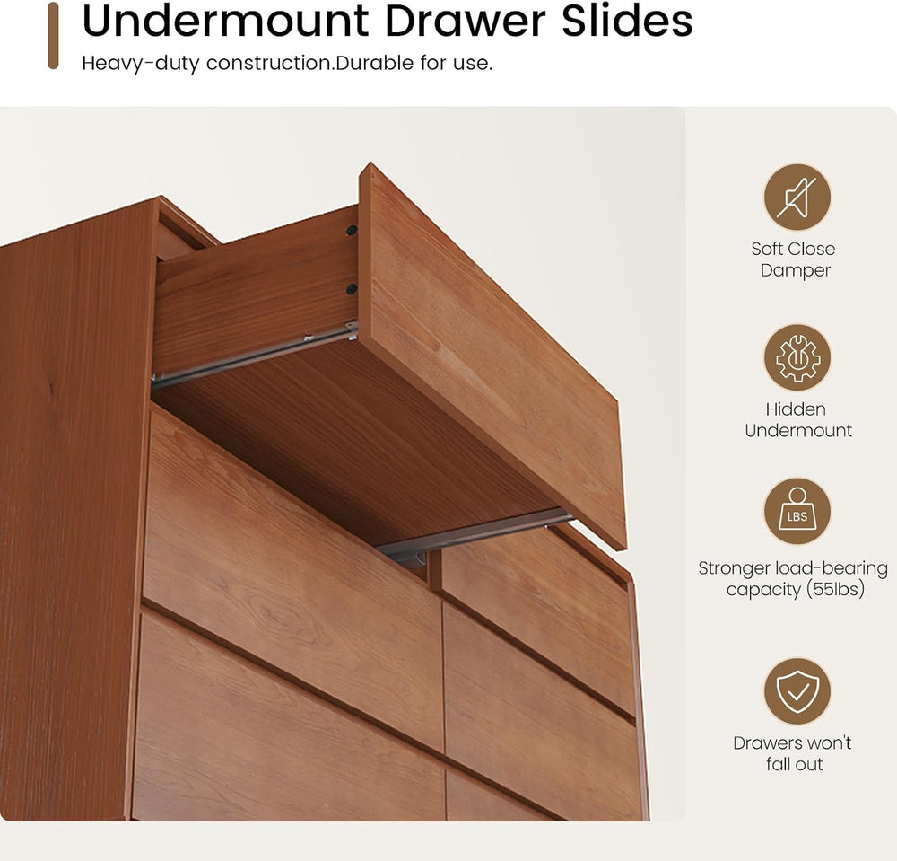 Solid Wood Dresser, 55.2" Wide Mid Century Modern Dresser, Brown