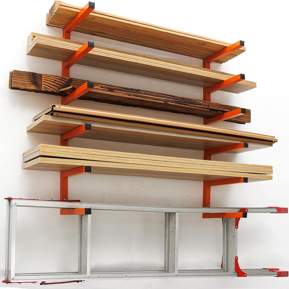 MOOMSINE Lumber Storage Rack Wall Mounted, 6-Level Holds Up 1200 Lbs Heavy Du...