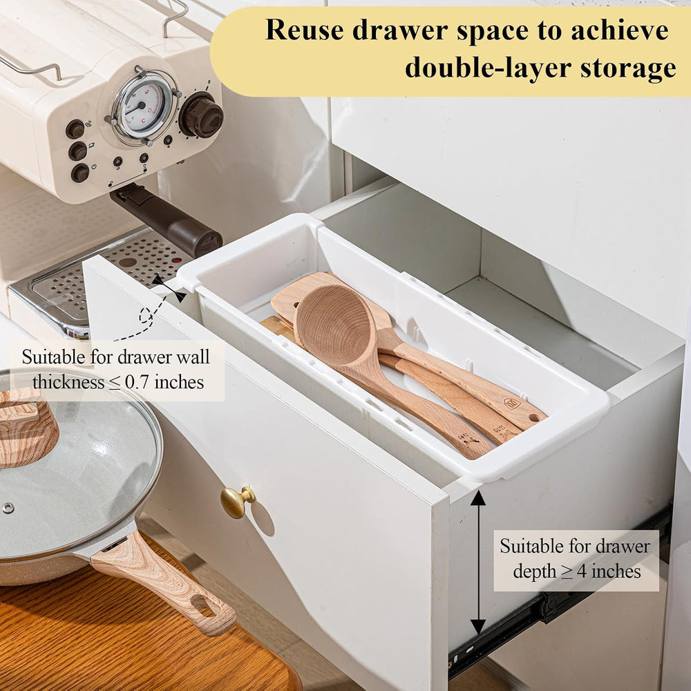 Expandable Deep Drawer Organizer Bins for Desk, White, 4 Pcs
