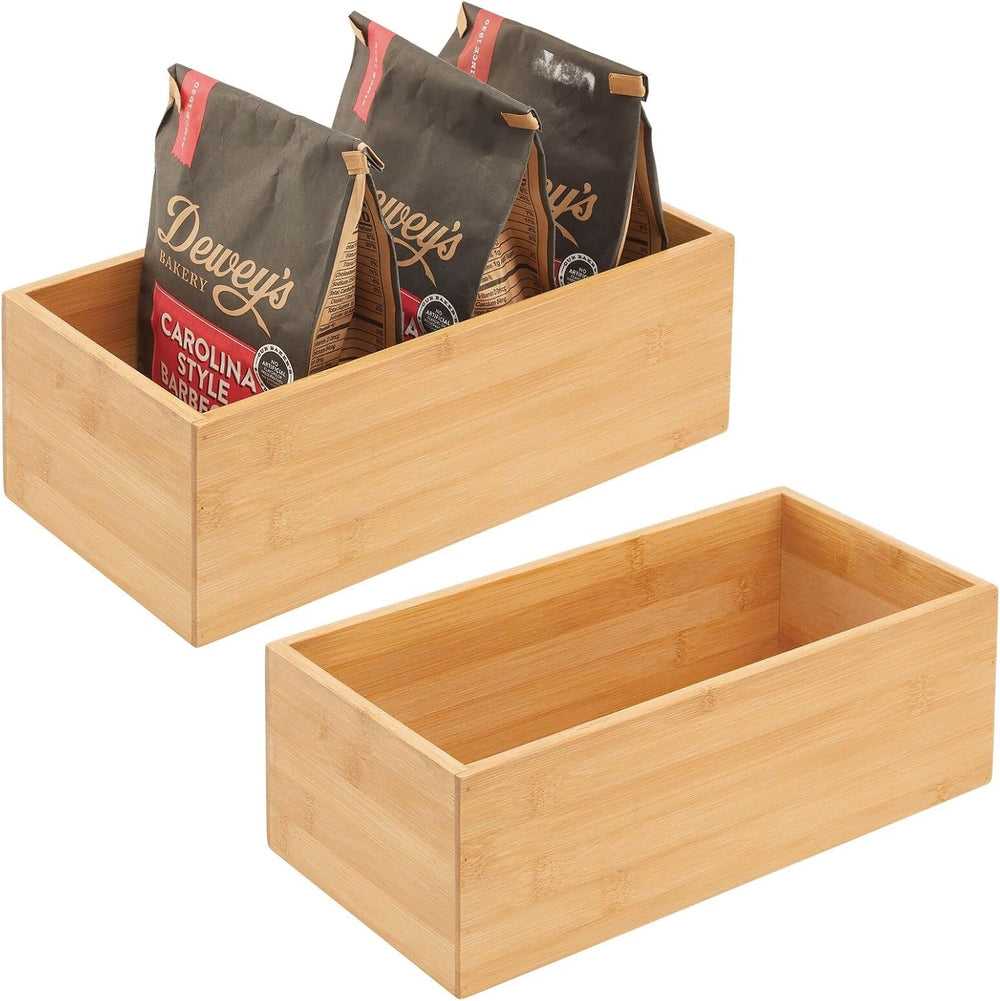 mDesign Bamboo Wood Organizer Storage Bin Box for Kitchen, Pantry, and Drawer...