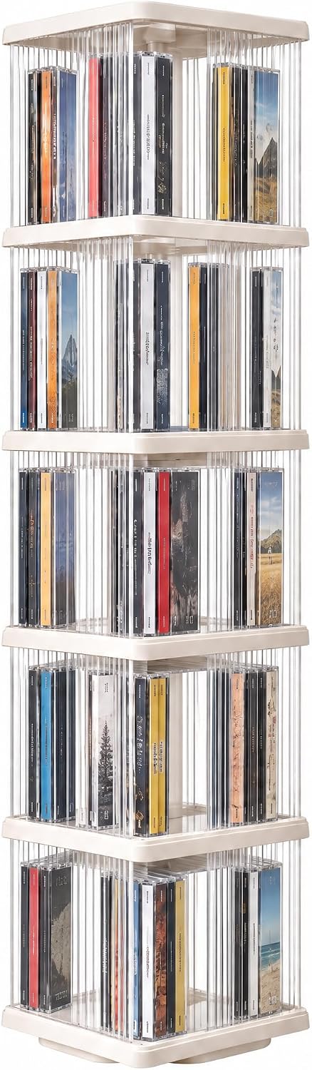 Heavy Duty 5-Tier Rotating Media Tower Rack for CDs DVDs Books