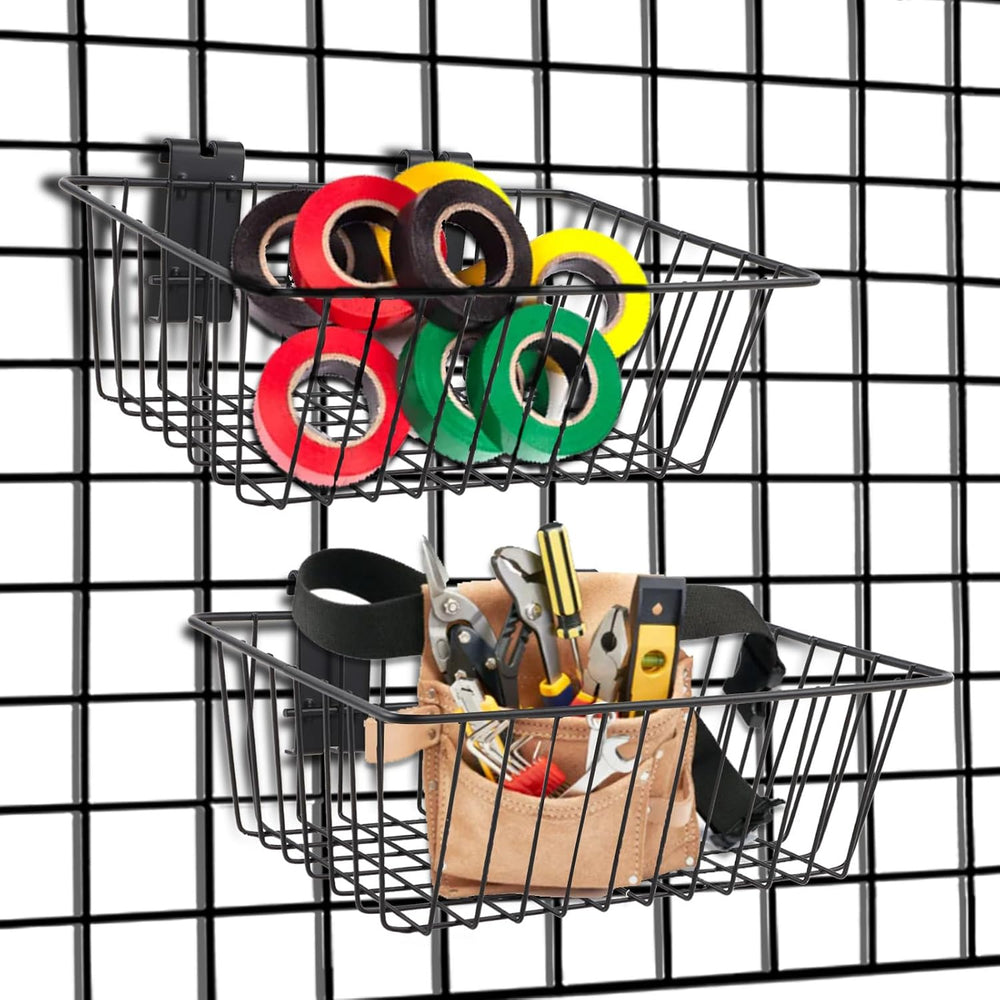 Polmart Heavy Duty Gridwall/Grid Panel Basket, Black (2-Pack)