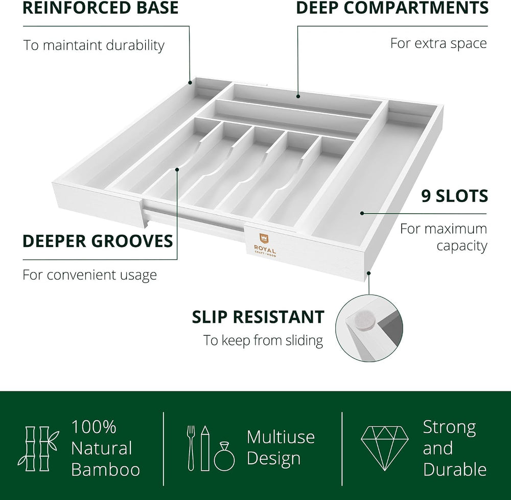 ROYAL CRAFT WOOD Luxury Bamboo Kitchen Drawer Organizer - Silverware Organize...