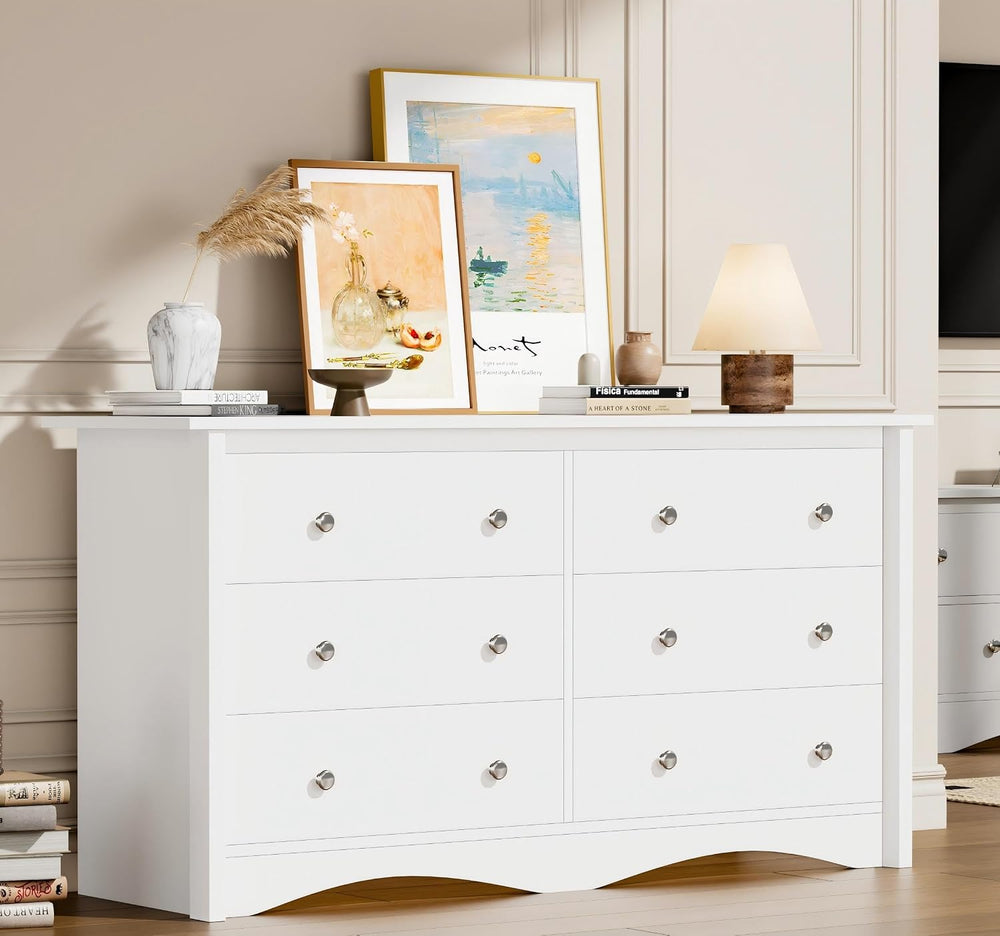 Flamaker Dresser for Bedroom, 6 Drawer Wood Dresser, White