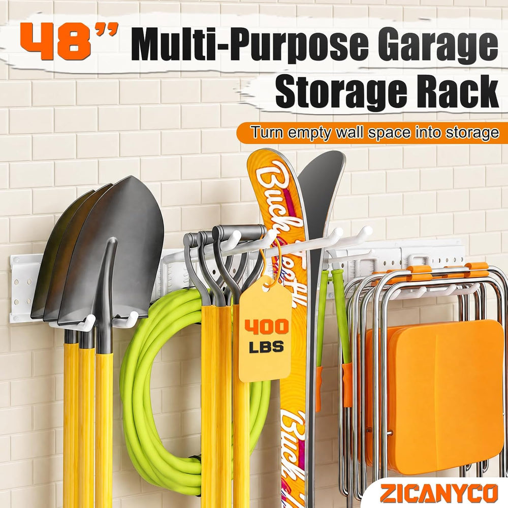 Garage Tool Organizer Wall Mount 49.5 inches with 10 Adjustable Heavy-Duty Ho...