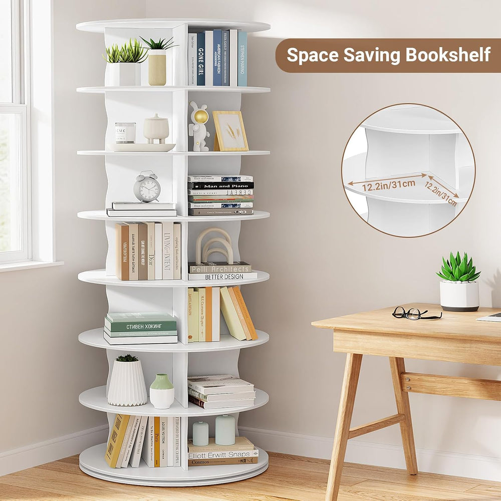 6-Tier Rotating Standing Shelf with Divider Shoe Rack Tower, White