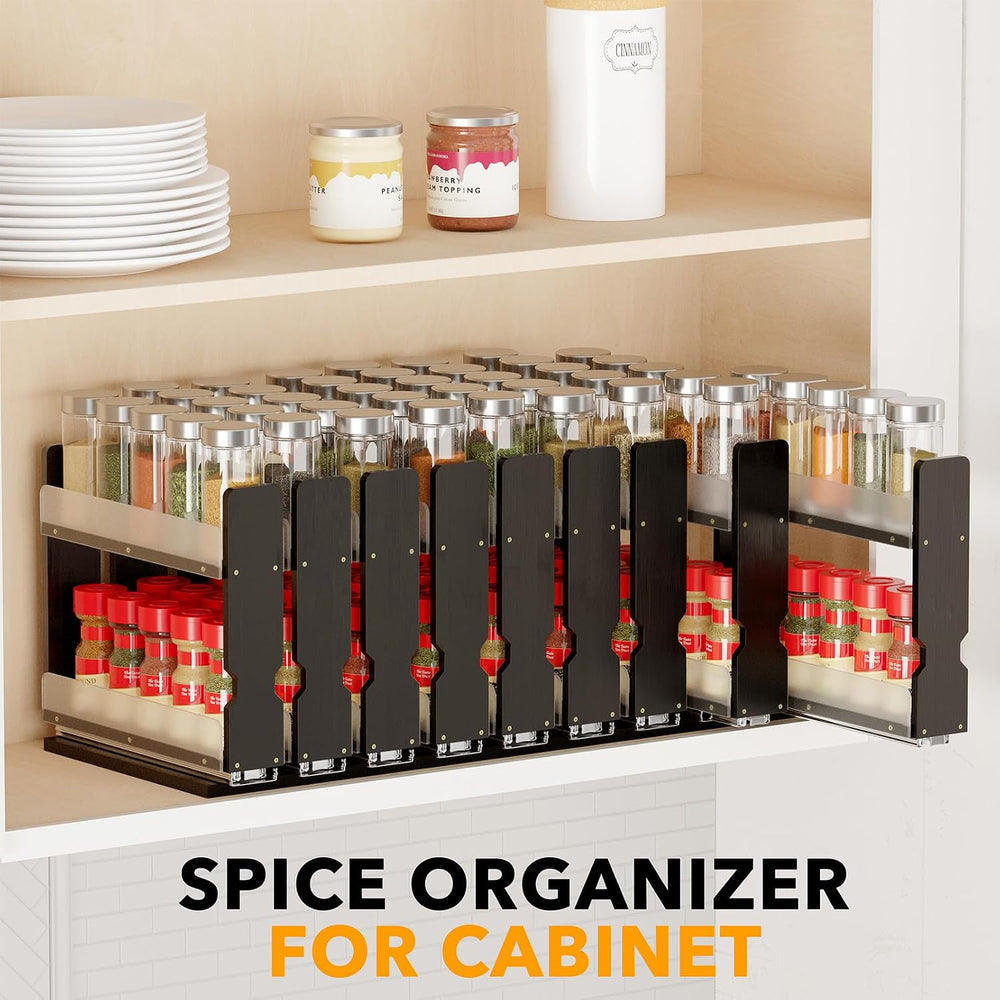 SpaceAid Bamboo Pull Out Spice Rack Organizer for Cabinet, Heavy Duty Slide O...
