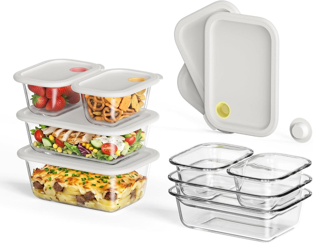 GENICOOK 8 Pack Glass Food Storage Containers with Click-Together Lids, 143 o...