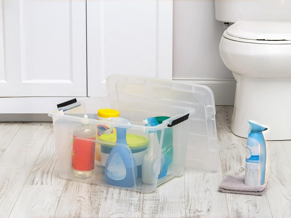4 Pack 32 Qt Plastic Storage Bins with Lids, Large Stackable Clear Containers...