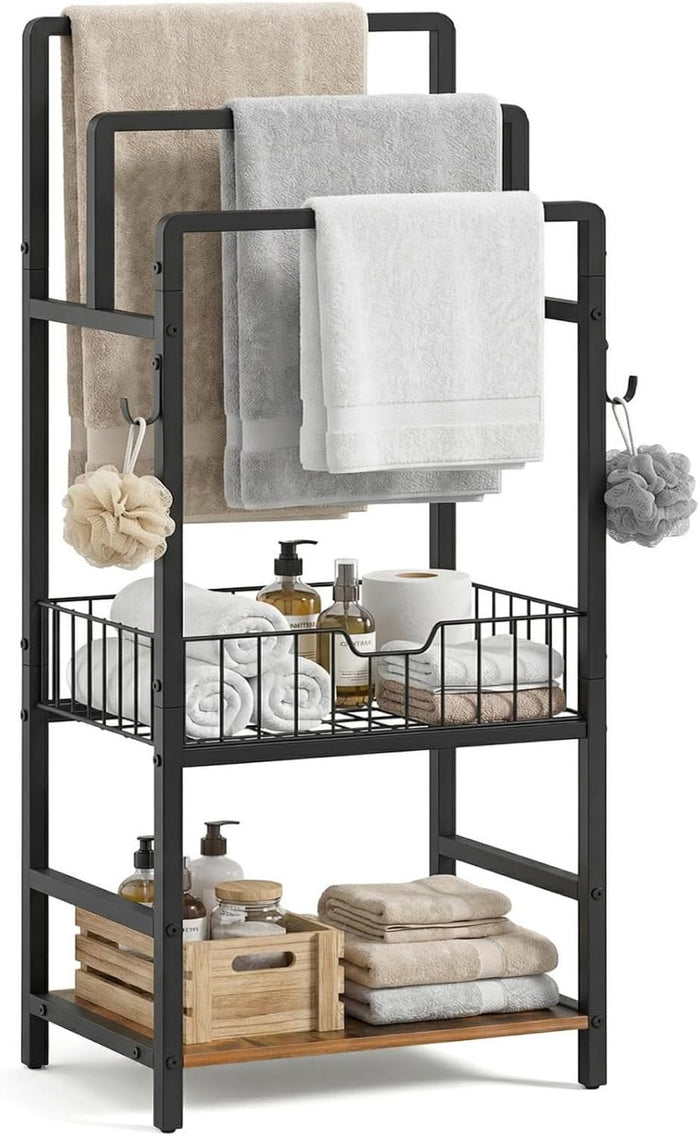 HOOBRO 3-Tier Freestanding Towel Rack with Storage Shelf for Bathroom